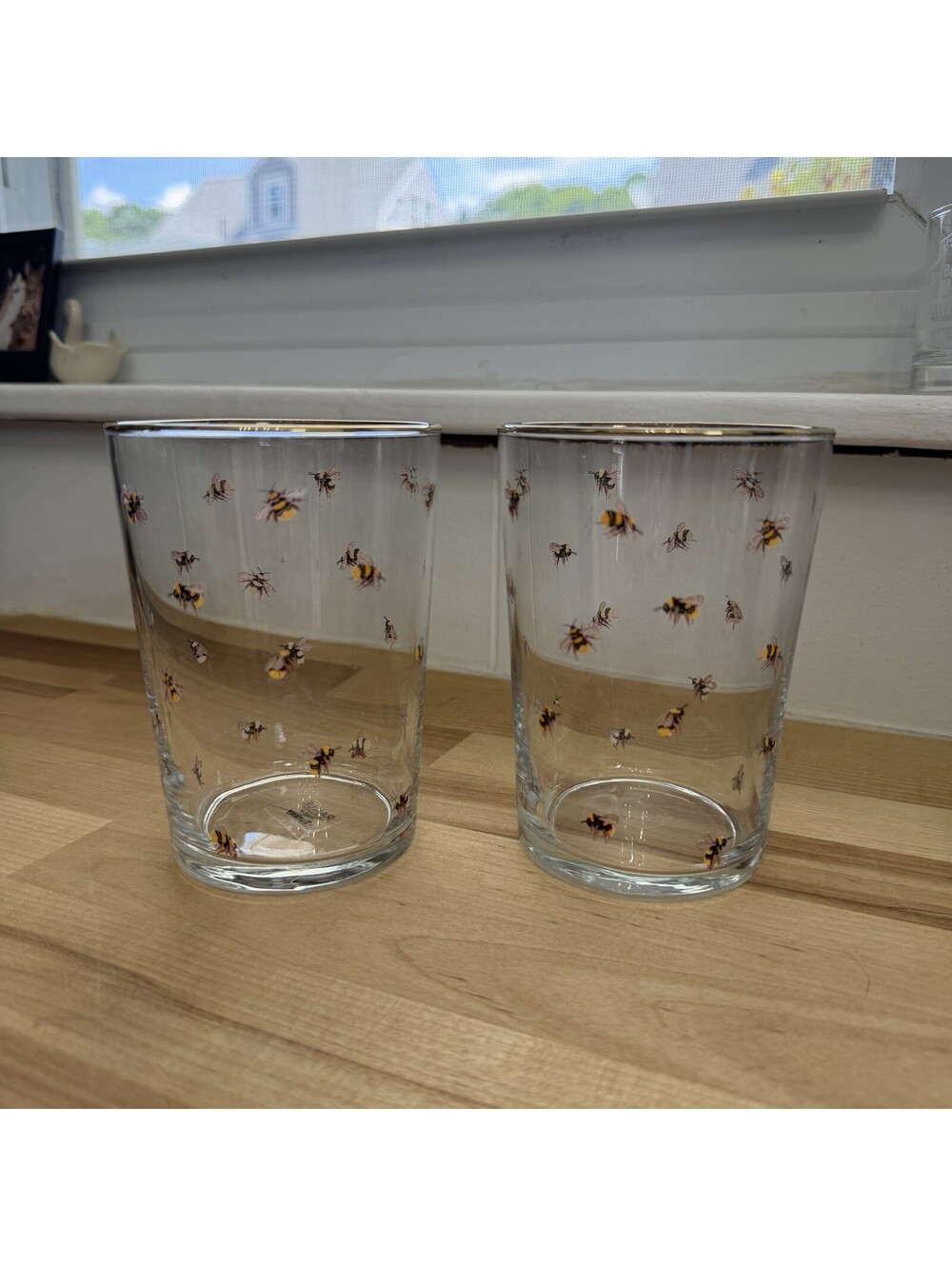 2 Anthropologie Rakle Bumblebee Bee Honey Glass Tumblers Set